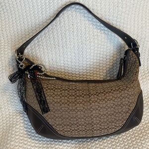 Vintage Coach Brown Signature Canvas Hobo with Dark Trim